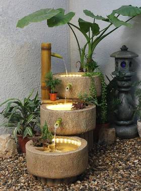 田园摆禅阳意流水日式竹子喷泉庭件客厅鱼缸台院景观办公日式室装