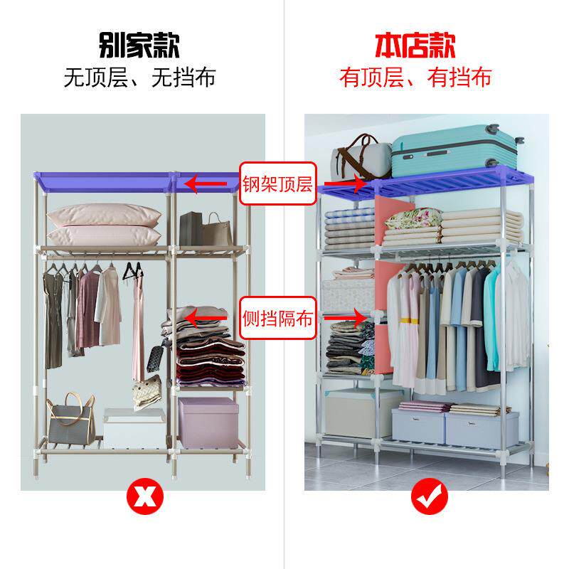 简易宿舍加钢管家用全钢架收组纳加固衣单人装布衣柜YG-02橱金粗