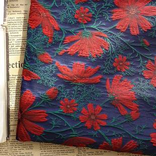 暗红色织提花格浮BF-F1-27桑花面蓬蓬裙雕款料立体褶箱皱包织锦重