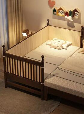 实木儿拼接床加宽床带护栏婴儿床人孩fa256467女孩单床边童男拼接