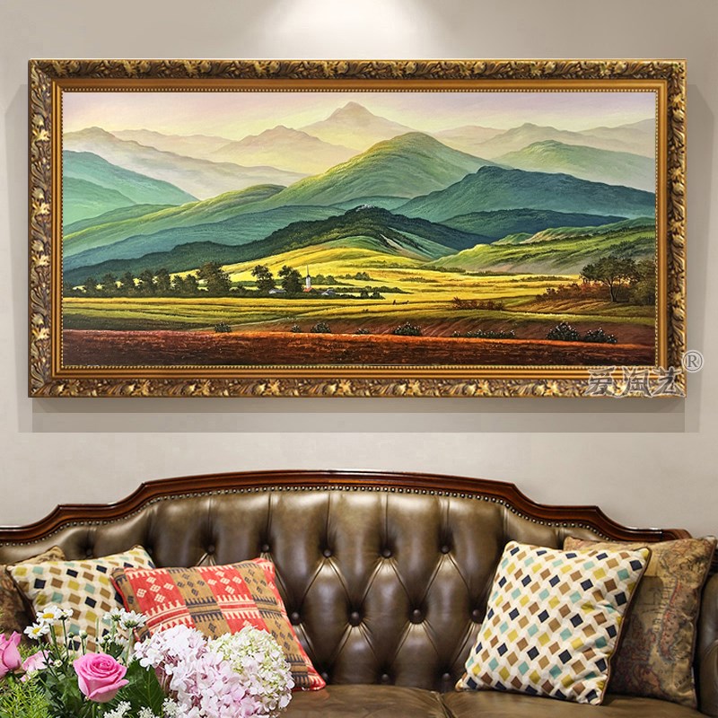 手绘风景油画大卫j巨人山有山无水客厅办公室挂画装饰画背有靠山