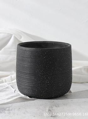 北约欧简黑白色纹理水泥花盆创大意个厅性号落地大叶伞植ERY物客
