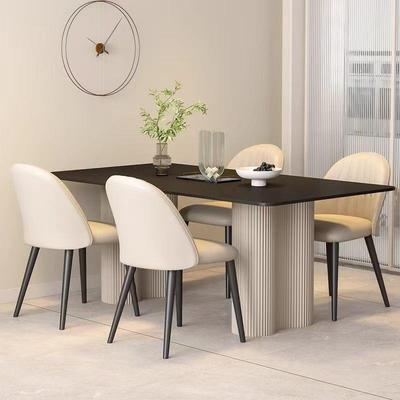 纯黑岩吃板餐桌新款式高端现代简约家用2024意小户色型IVE长方形