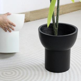 北欧创意落地水泥盆黑XXX013脚色异绿植ins盆栽日式 花高陶盆套盆