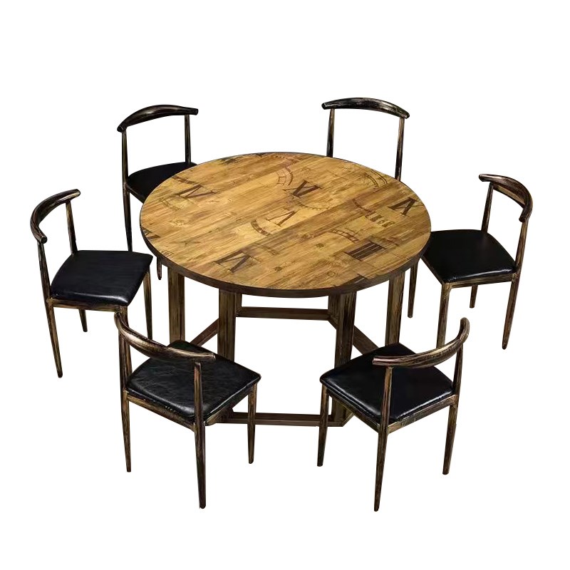 定制复古餐饮桌椅饭店烧烤火x锅店圆形圆桌酒吧夜宵大排档快餐桌