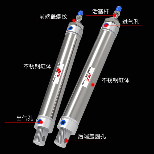 迷你不锈钢气缸小型气动MA16/20/25/32/40-50*75X125X100X150S-CA