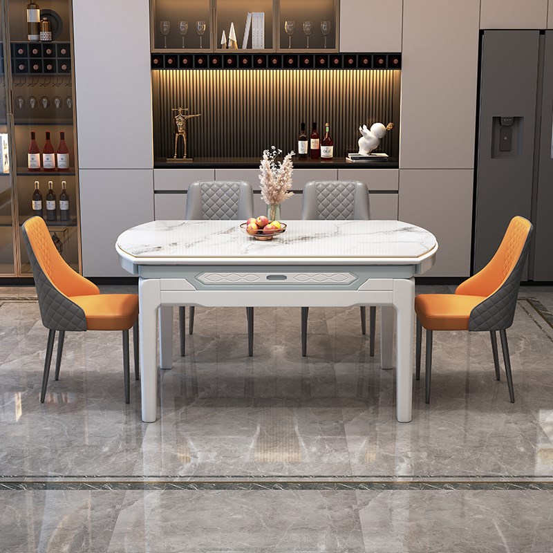 玉晶石餐桌椅组合轻奢简约现代小户型家用实木伸缩可变圆桌新桌子
