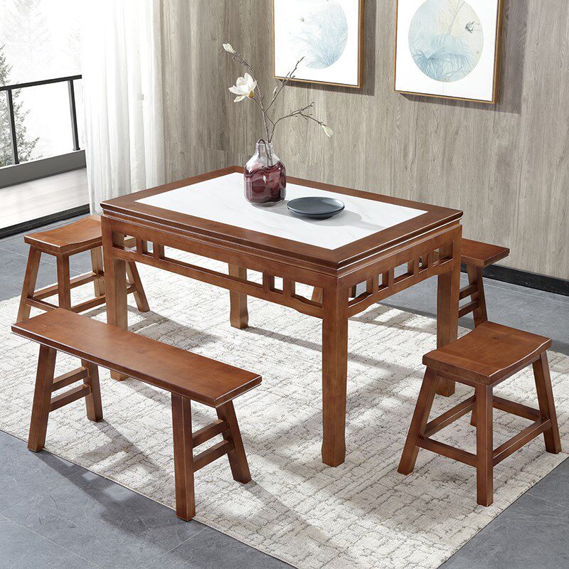 实木方桌餐桌家用现代简约中式方桌子小户型岩板长方形新中式饭桌