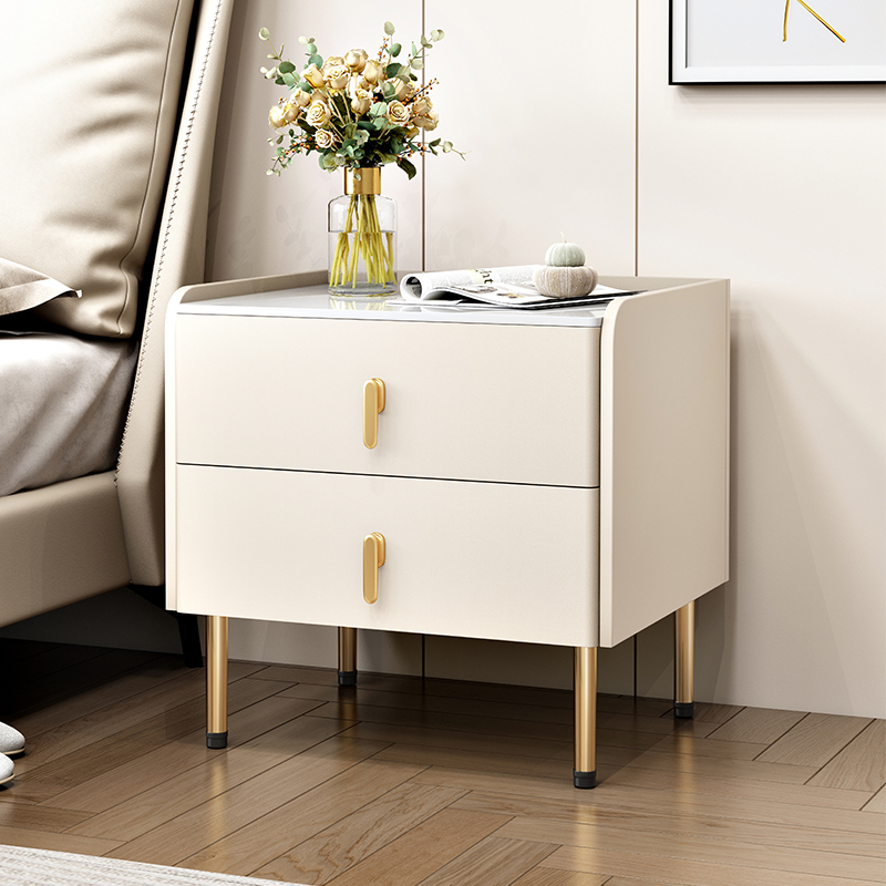 意式实木床头柜轻奢高级感卧室床边柜简约现代多功能岩板收纳柜子