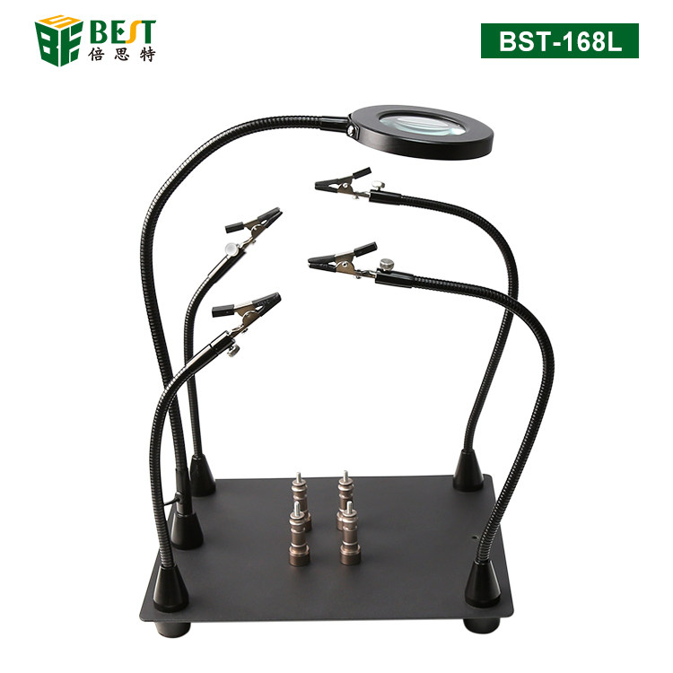 放大镜带夹子电路板PCB维修辅助焊接金属鳄鱼夹持支架组合式夹具