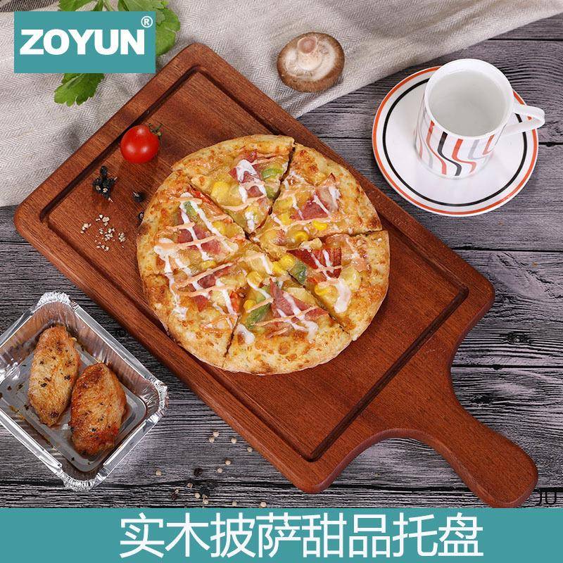 乌檀木披萨板木托盘西餐切面包牛排蛋糕实木甜品盘木质圆形底托