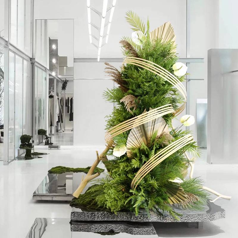 大型仿真植物装置摆件拱门藤编插花造景竹编花艺酒店橱窗绿植置景