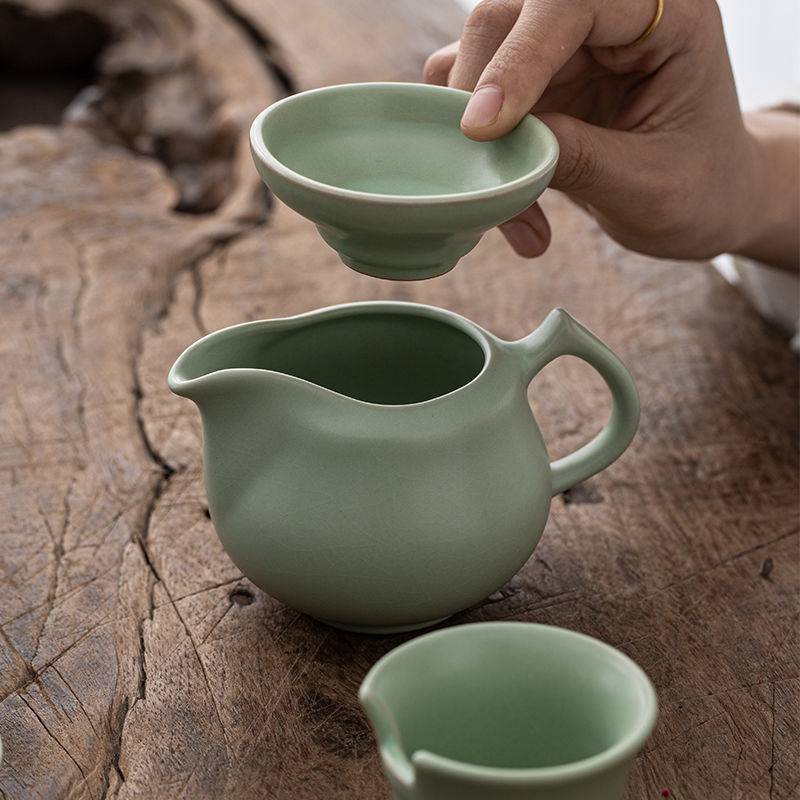 汝窑茶具套装 家用整套陶瓷茶具哥窑汝窑开片可养茶具套装茶壶