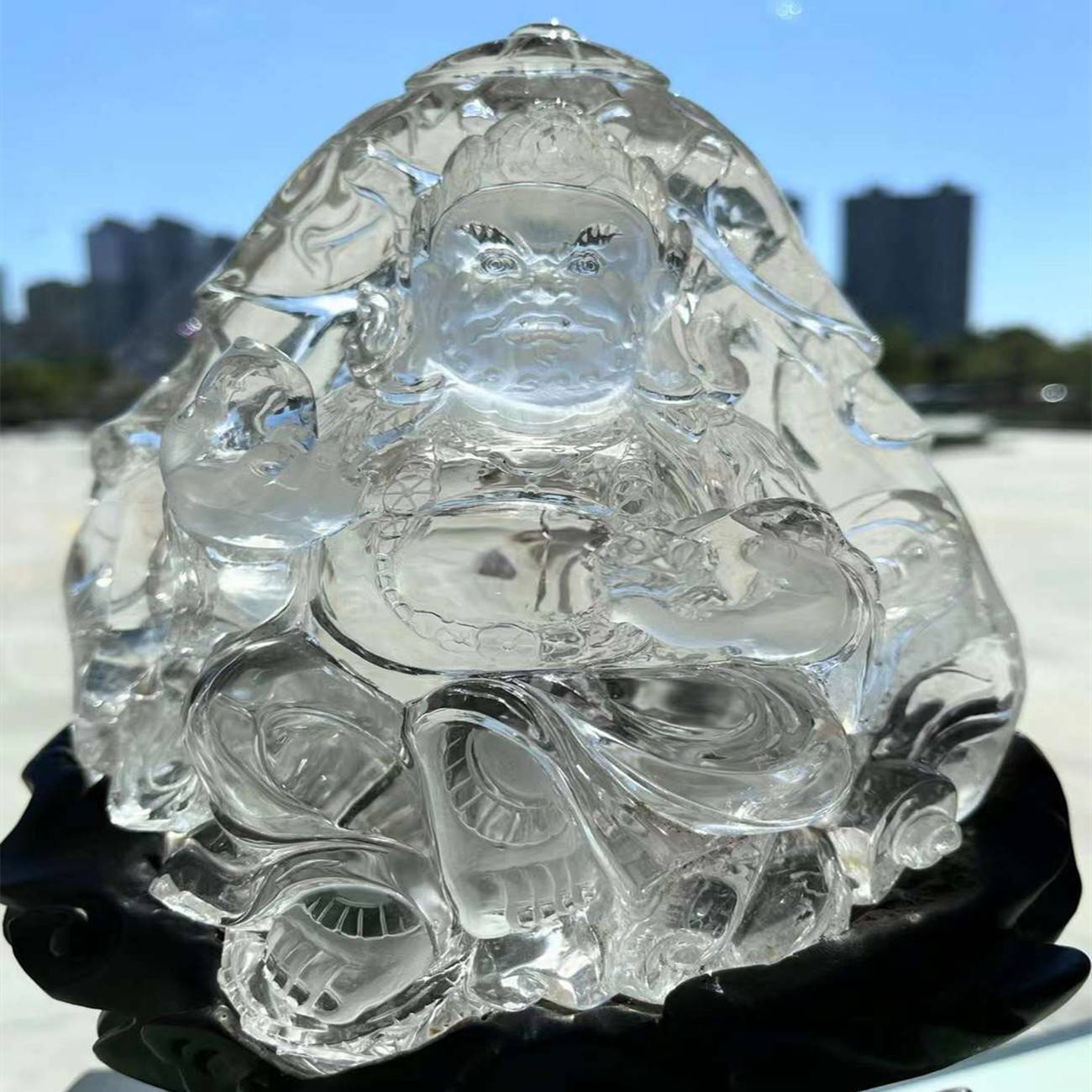 天然白水晶水晶原石黄财神 黄水晶财神爷水晶雕刻原石摆件