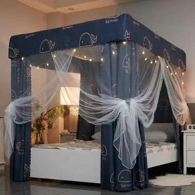 家用三开门遮光床幔卧室落地防风保暖床帘四季通用防尘顶蚊帐支架