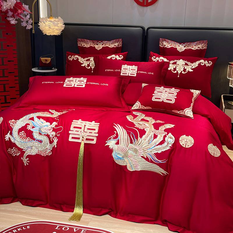 婚庆四件套婚嫁新婚床品刺绣被套红色结婚礼婚房婚床喜庆中式套件