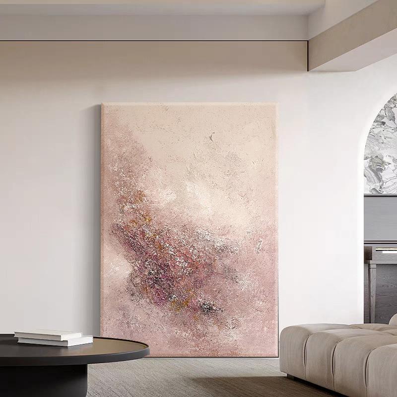 现代极简抽象石英砂肌理客厅挂画粉红背景手绘油画进门玄关装饰画