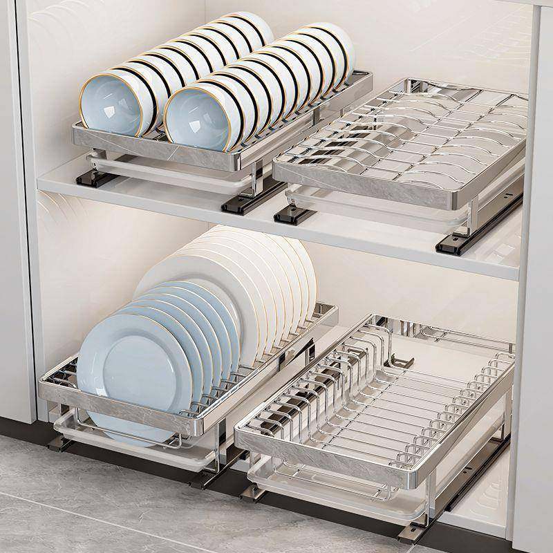 厨房碗盘架抽拉碗碟收纳架橱柜拉篮抽屉式盘子沥水置物架直发厂家