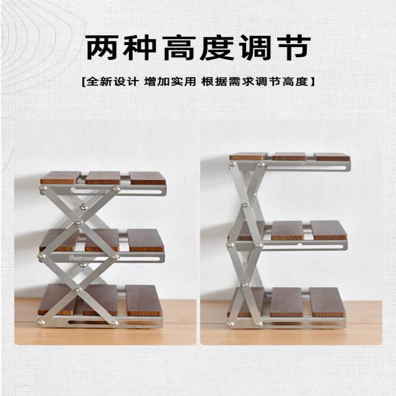 多功能户外露营桌面折叠整理架收纳架 实木免安装多层置物架储物