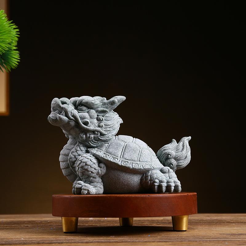 创意青砂石国风招财龙龟动物摆件客厅玄关假山鱼缸庭院造景装饰品