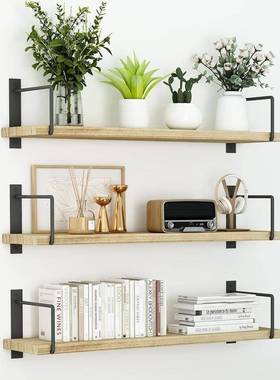 3pcs墙上木制浮动搁板壁挂架浴室洗漱用品收纳储物架置物壁挂式