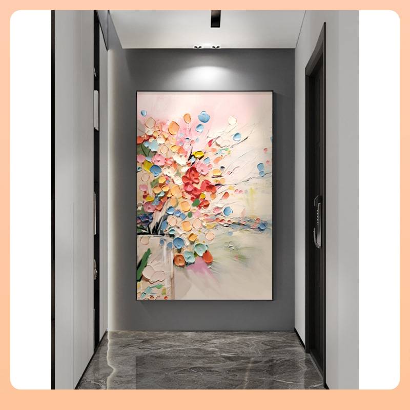 ?雪川手绘抽象花卉大芬村油画玄关装饰画走廊过道壁画落地客厅图片