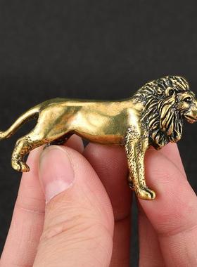 霸气狮子黄铜摆件办公室书房桌面茶宠摆设做旧仿古铜器工艺品收藏