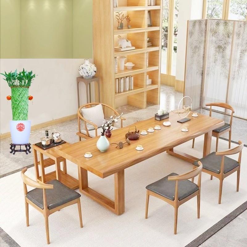 实木大板泡茶桌禅意功夫客厅家用办公室一体茶台中式采耳会所茶桌