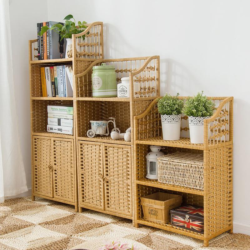 柳编橱子置地式收纳柜 简约家居装饰储物柜双门柳编橱子杂物柜