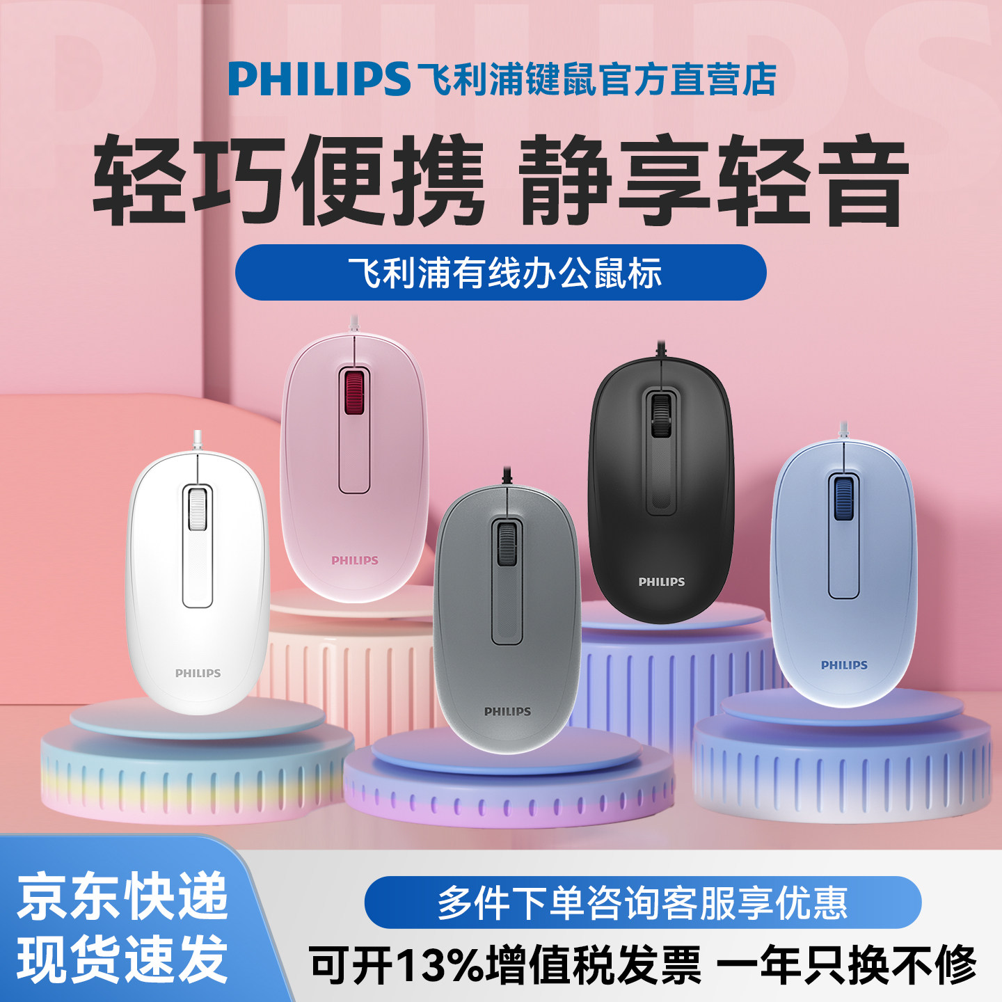 飞利浦M1有线鼠标USB即插即用笔记本台式电脑办公MAC专用滑鼠便携