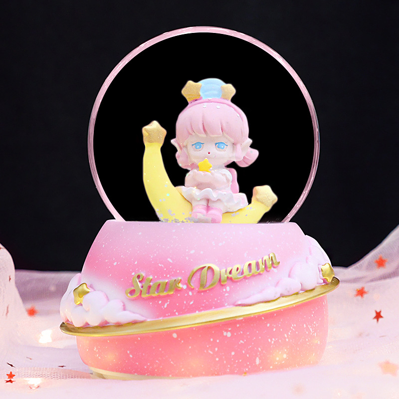 新款星球小宇f宙梦幻水晶球音乐盒飘雪桌面摆件送闺蜜儿童发光飘