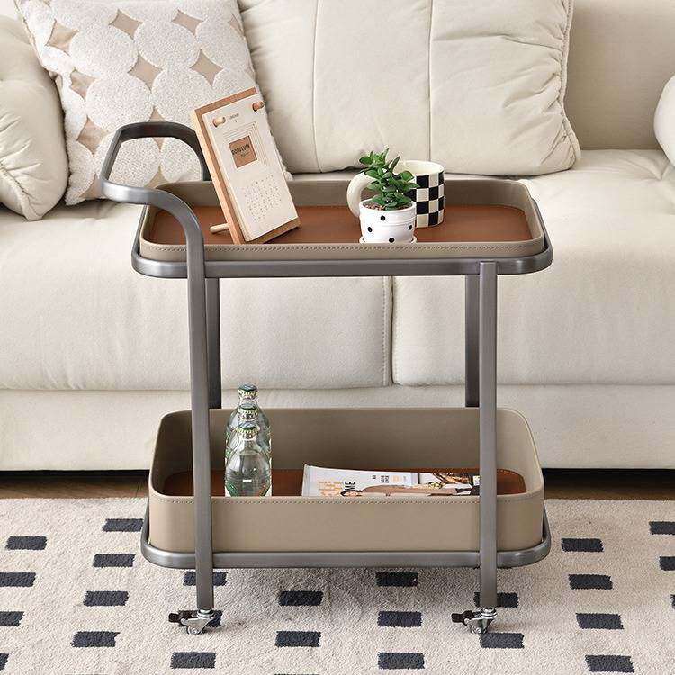 可移动小茶几马鞍皮沙发边几客厅阳台置物架现代轻奢双层小推车