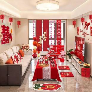 婚房布置套装 饰婚礼男方新婚房间女方卧室全屋用品大全 客厅结婚装