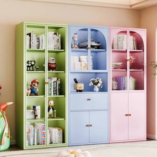 铁艺书柜玻璃门奶油风家用防尘收纳柜带门家用书房玩具手板展示柜