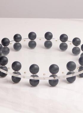 简约创意亚克力圆形托盘果盘客厅茶几桌面实木珠点收纳盘饰品摆件