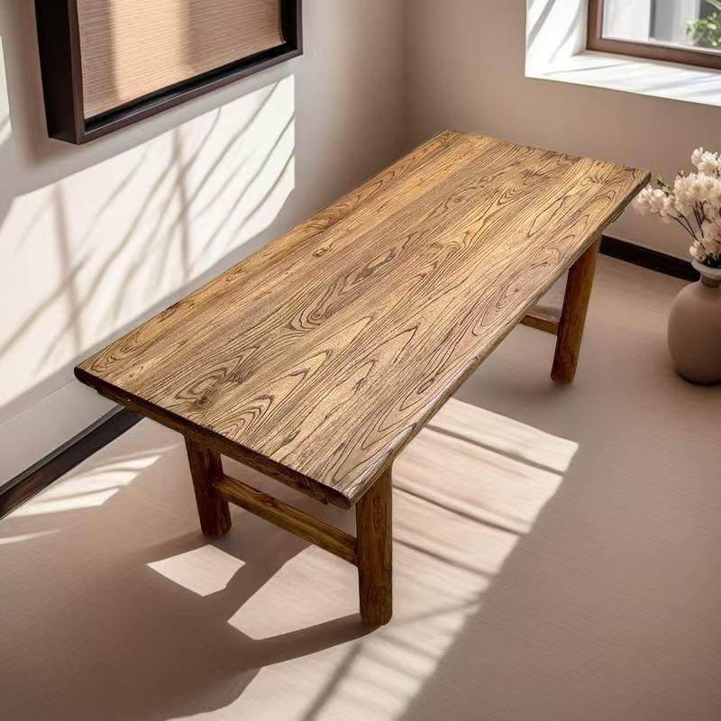 北方老榆木桌子复古实木茶桌茶台餐桌家用原木吧台民宿长桌书桌