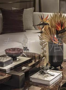 现代简约大理石花器花艺托盘组合摆件桌面茶几装饰品新中式样板间