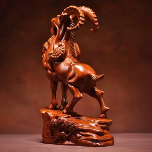 领头羊摆件工艺品十二生肖羊花梨实木雕刻老板领导办公桌客厅摆设