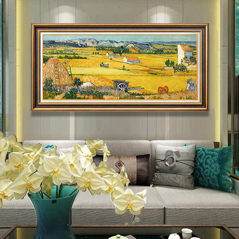 梵高丰收肌理油画欧式客厅风景壁画美式挂画麦田装饰画名画大尺寸