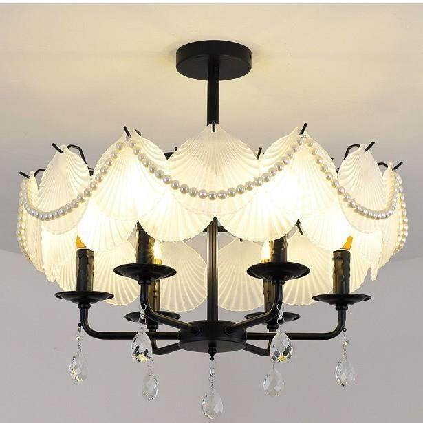 法式贝壳吸顶灯具奶油风卧室灯圆形创意复古玻璃轻奢水晶客厅吊灯,家装灯饰光源,智能吊灯,淘宝优惠券,粉丝福利购,淘宝优惠卷