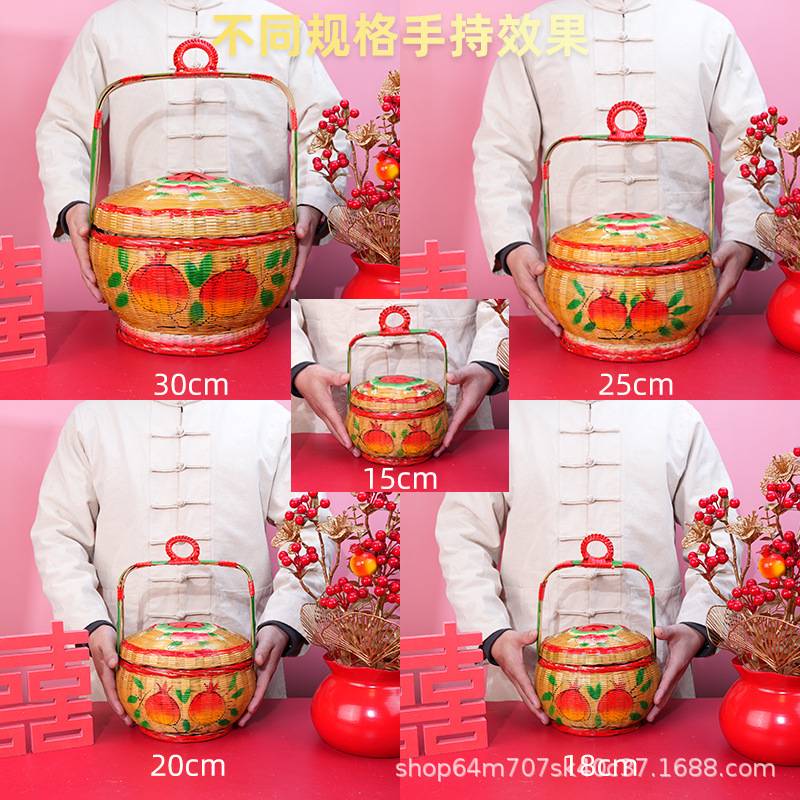 纯手工编织彩绘竹篮潮汕传统喜庆婚嫁女方用品竹制花篮竹艺摆件