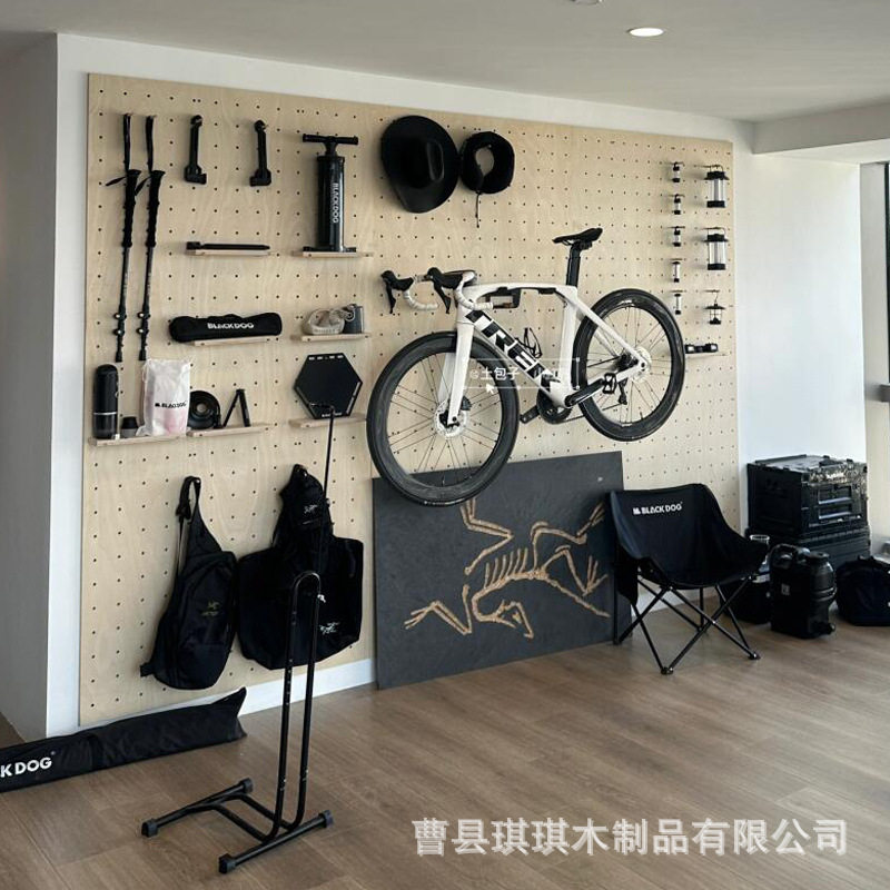 实木洞洞板墙面整板桦木海洋板墙上玄关入户厨房收纳置物架书架