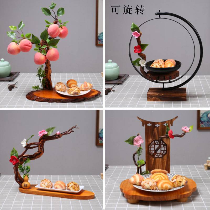 酒店用品餐具异形菜盘禅意木雕工艺品底座餐厅凉菜装饰盘木雕艺术