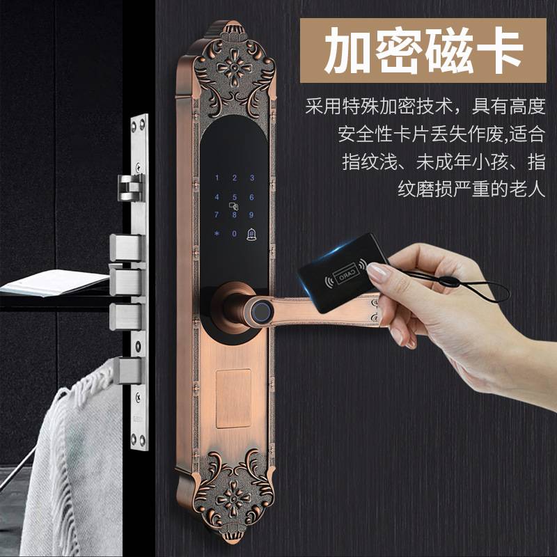 别墅双开门指纹锁大门密码锁家用防盗门电子锁欧式复古智能锁