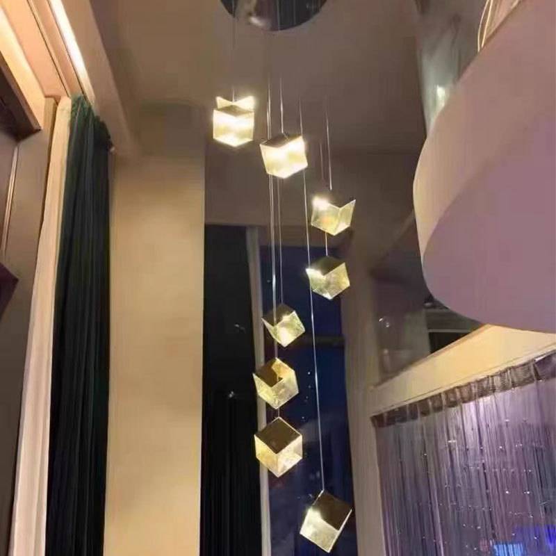 冰块楼梯装饰小吊灯别墅挑高客厅餐厅简约轻奢不锈钢玻璃长线吊灯