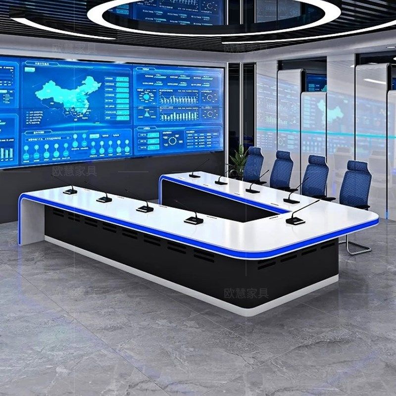 烤漆指挥中c心V型控制台调度监控室操作台现代简约科技感U型会议