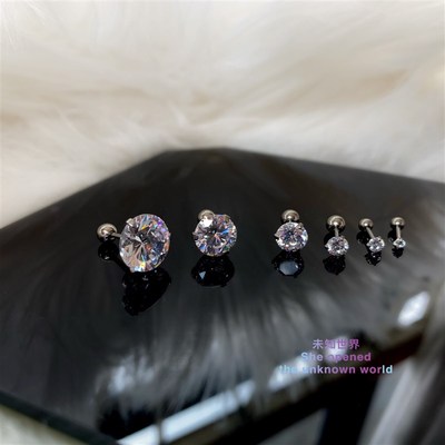 2020新款潮耳骨小耳钉女酷软骨A拧螺丝拧扣仿钻石合成莫桑石单只