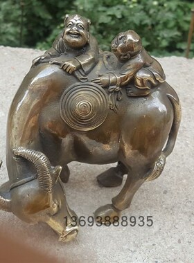 包邮纯铜牛摆件  童子骑w牛 办公室书桌客厅装饰品 童子牛