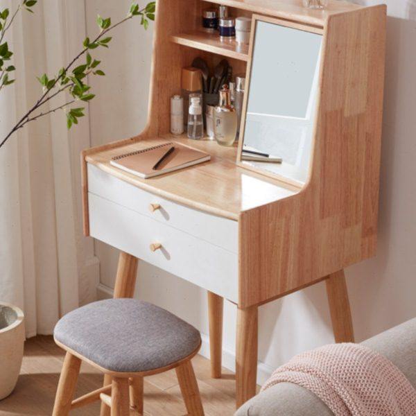 日式全实木小户型梳妆台现代卧室简约带镜轻奢网红化妆桌床头柜