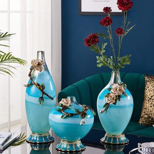 珐琅彩琉璃花瓶摆件轻奢风格客厅餐桌玄关电视柜后现代家居装饰品